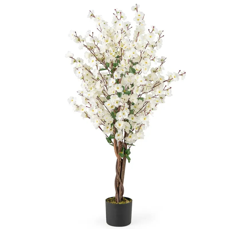 47-Inch Faux Plum Blossom Plant ¨C White Fabric Blooms on Realistic Branches for Indoor or Outdoor Display