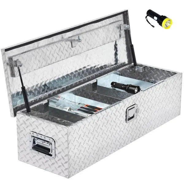 48″ Diamond-Plate Aluminum Truck Bed Toolbox with Internal Shelf ¨C Silver Finish