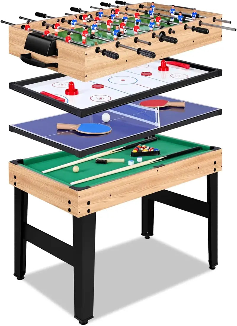 48-Inch 12-in-1 Combo Game Table ¨C Multi-Function Ping Pong, Foosball, Air Hockey &amp; Pool Table with Accessories for Family Entertainment