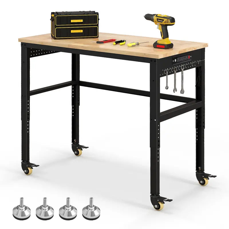 48-Inch Adjustable Workbench ¨C Heavy-Duty Oak Top with Non-Slip Pads