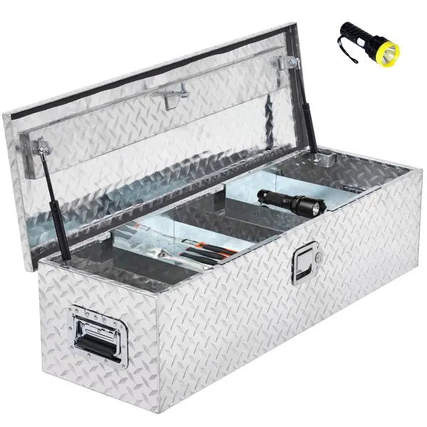48-Inch Diamond Plate Aluminum Truck Bed Toolbox with Internal Shelf ¨C Silver