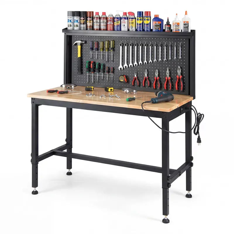 48-Inch Heavy-Duty Workbench ¨C Built-in AC/USB Outlets &amp; Modular Pegboard System