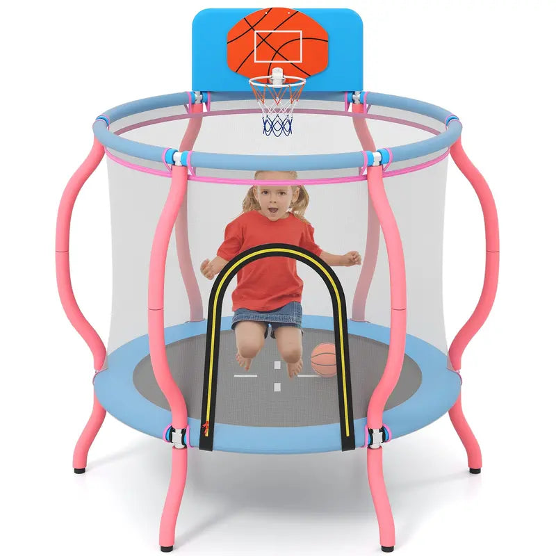 48-Inch Pumpkin-Themed Trampoline ¨C Indoor/Outdoor Bounce Mat with Basketball Hoop &amp; Backboard