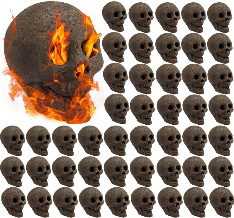 48-Piece Fire Pit Skull Collection ¨C Stone-Finish Halloween Decorative Set