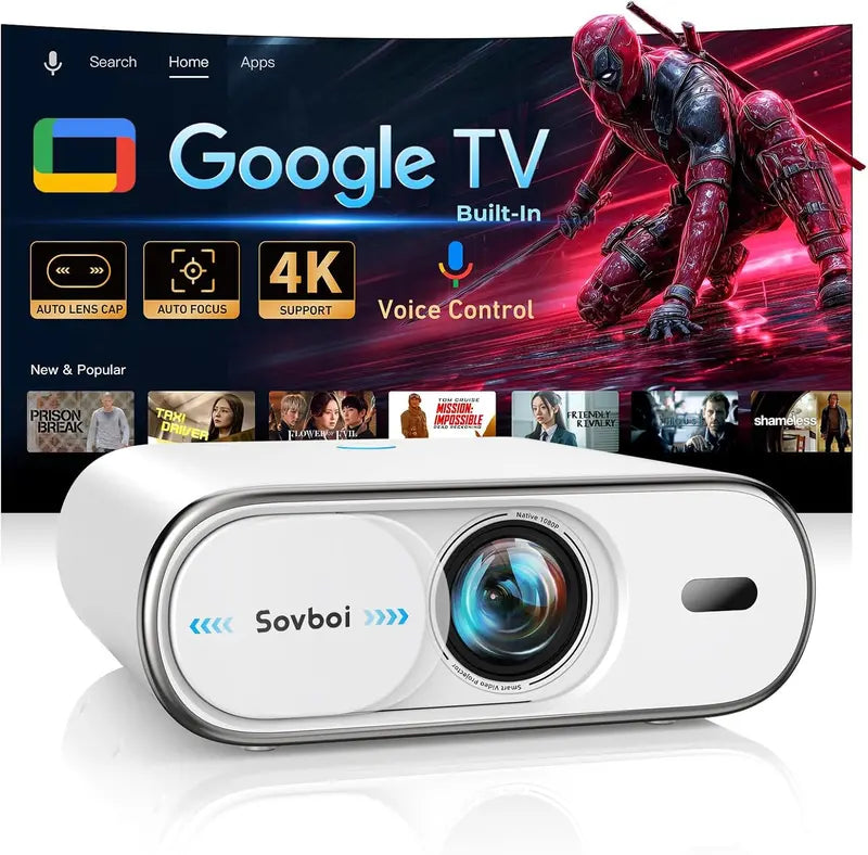 4K Google TV Projector ¡ª 2500 ANSI Lumens, Auto Lens Cap, 4D Keystone Correction, and AI Focus