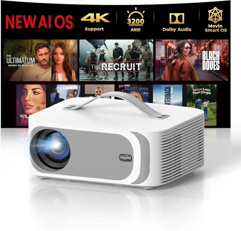 4K Outdoor Projector with 3200 ANSI Lumens, Dolby 50W Sound, and 5000+ Certified Apps