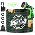 50 FT Flexible and Expandable Garden Hose – Strongest Triple Latex Core with 3/4″ Solid Brass Fittings and 8 Function Spray Nozzle, Easy Storage Kink Free Water Hose