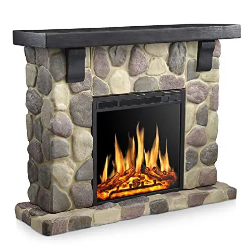 50-Inch Electric Fireplace with Realistic Flame Effect and Stone-Finish Mantel Package (Model Y4926)