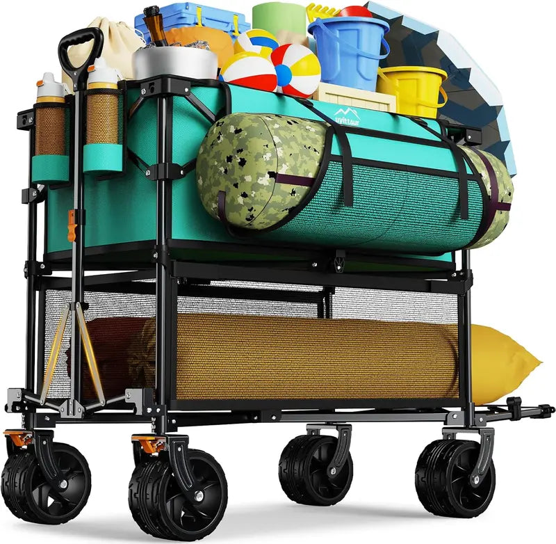 50-Inch Outdoor All-Terrain Wagon ¨C Collapsible Double-Decker Utility Cart with Large Wheels and 400L Capacity
