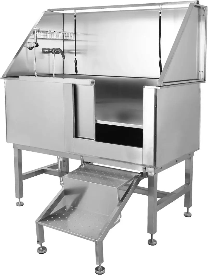 50″ Professional Stainless Steel Dog Wash Tub ¨C Grooming Station with Ramp, Faucet, Sprayer &amp; Drain Kit