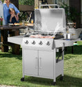 50,000 BTU Propane BBQ Grill ¨C 4 Burners + Side Burner, Stainless Steel, Wheeled