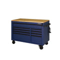 52 in. Matte Blue Mobile Workbench ¨C 9-Drawer Adjustable-Height Unit with Solid Wood Top