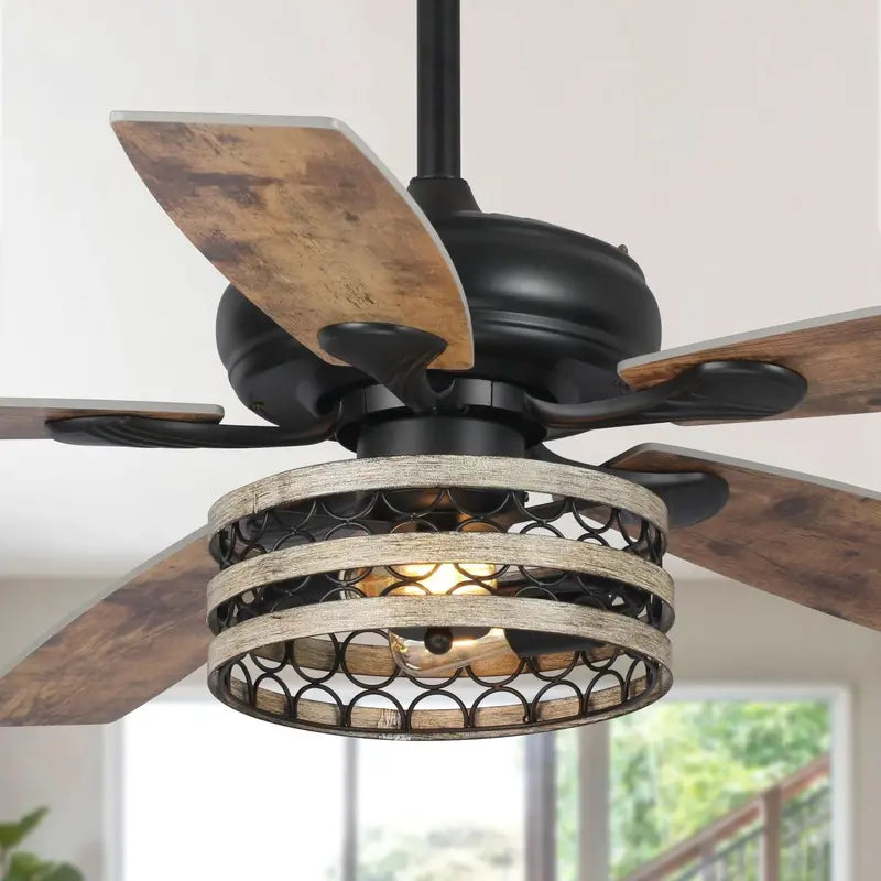 52-Inch Farmhouse Driftwood Ceiling Fan ¨C 5-Blade Caged Design with Remote