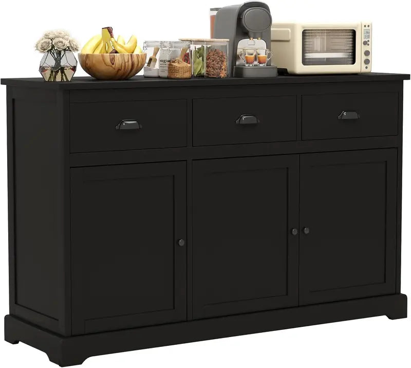 53.5″ Wooden Buffet &amp; Sideboard Combo ¨C 3-Drawer Storage Cabinet with Adjustable Shelves for Dining or Living Rooms